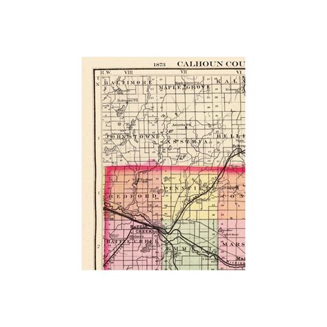 Historic County Map - Calhoun County Michigan - Walling 1873 - 23 x 30 ...