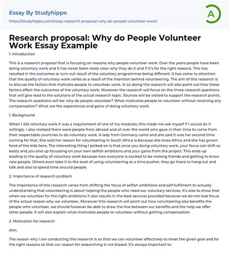 Research proposal: Why do People Volunteer Work Essay Example | StudyHippo.com