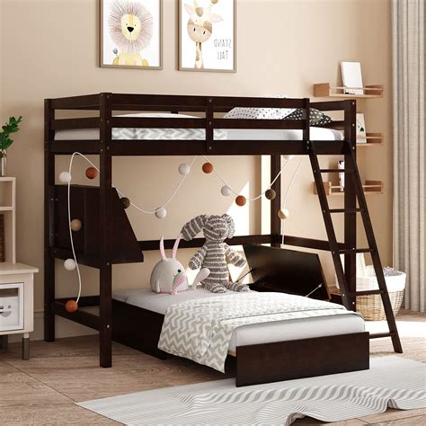 Buy Twin Over Twin Bunk Bed, Wood Bed with Convertible Lower Bed, Loft ...