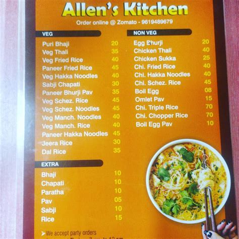 Menu at Allen's kitchen, Mira Bhayandar
