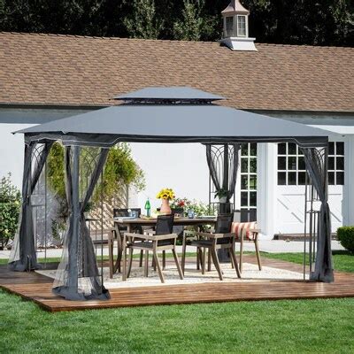 13 Ft x 10 Ft Double Tier Roof Gazebo Assembly Required Gazebos ...