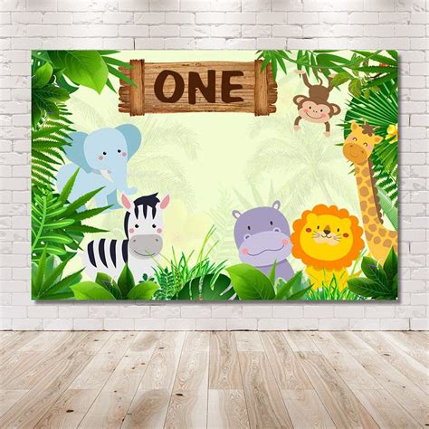 MEHOFOTO 7x5ft Jungle Animals Boy1st Birthday Party Backdrop Forest ...