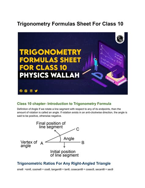 Image result for Trigonometry Formulas Class 10