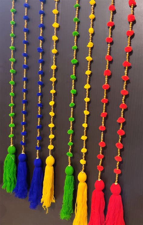 LAMANSH Pack of 20 (5 feet) Pom Pom X Tassels Hanging Line Latkans for ...