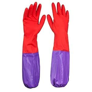 DishGo Waterproof Long Sleeve Multipurpose Rubber Latex Gloves (1 Pair ...