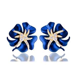 Shining Diva Fashion Blue Flower Stud Earrings for Women and Girls ...