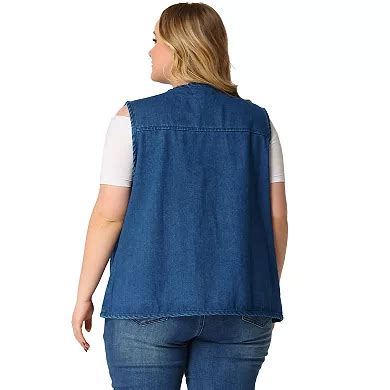 Women's Plus Size V Neck Sleeveless Button Down Denim Jacket