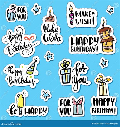 Happy Birthday Sticker Set Cartoon Collection Stock Vector ...
