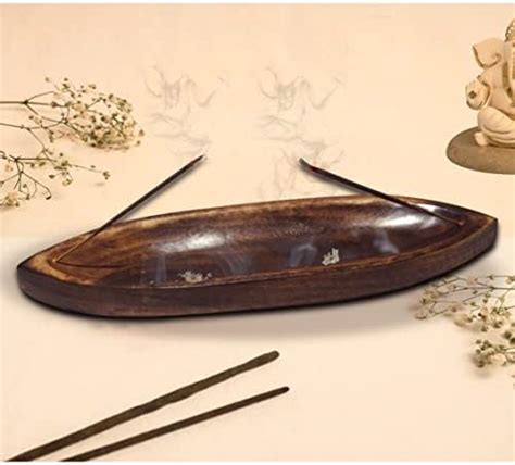 Pure Source India Natural Wood Bote Shape Incense Holder and Ash ...