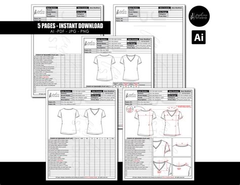 Buy Complete Tech Pack Spec Sheets for Women's V-neck T-shirt, Apparel ...