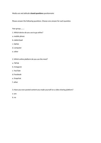 Image result for Examples of Questionnaires KS1