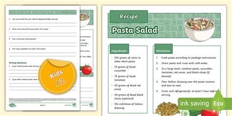 ESL Pasta Salad Recipe [Kids, A2] | Twinkl