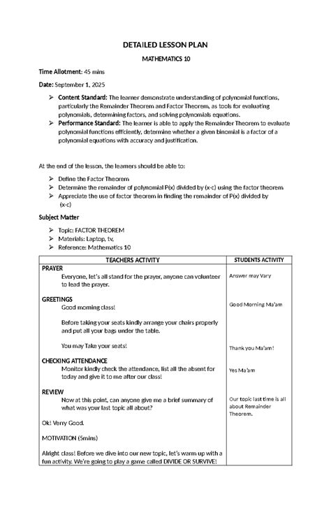 Image result for Factor Theorem Lesson Plan