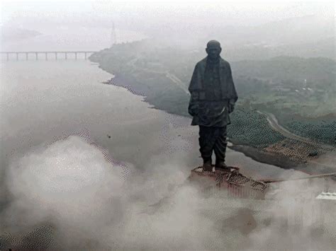 Statue Unity Drone Video: Sardar Statue, Clouds, Narmada Confluence