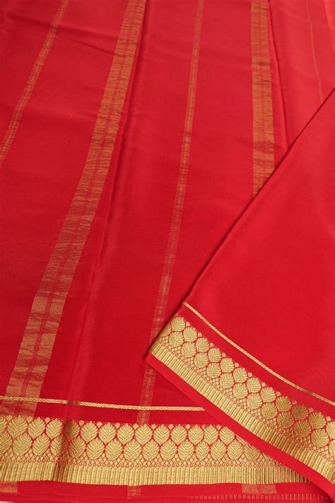 Mysore Silk Sarees Online | Leaf Border Yellow Red Certified - Atharva