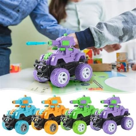 Pack of 4 | 3-in-1 Action Tank Launcher Car | 360° Stunt 4WD | – Kids ...