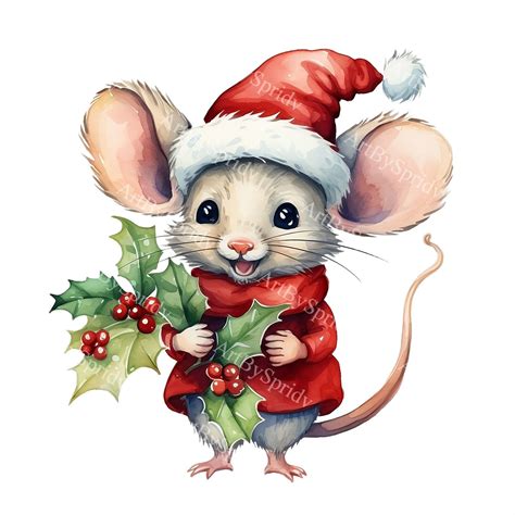 Cute Mouse With Christmas Santa Hat Transparent PNG Clipart - Etsy in ...