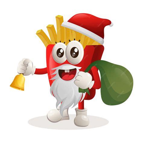 Premium Vector | Cute french fries mascot santa claus christmas