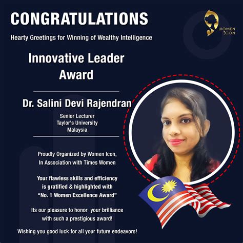 Dr. Salini Devi Rajendran has bagged Innovative Leader Award