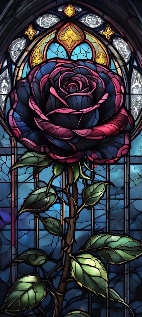 Stained Glass Window with Rose