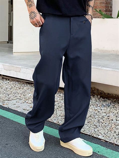 Men's Solid Color Pocket Zipper Casual All-Match Suit Pants, Men Pants ...