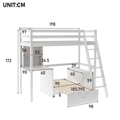 Lazyspace High Sleeper Bed,3FT Bunk Bed for kids, Loft Bed Frame Single ...