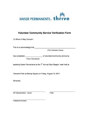 HI Kaiser Permanente Thrive Volunteer Community Service Verification ...
