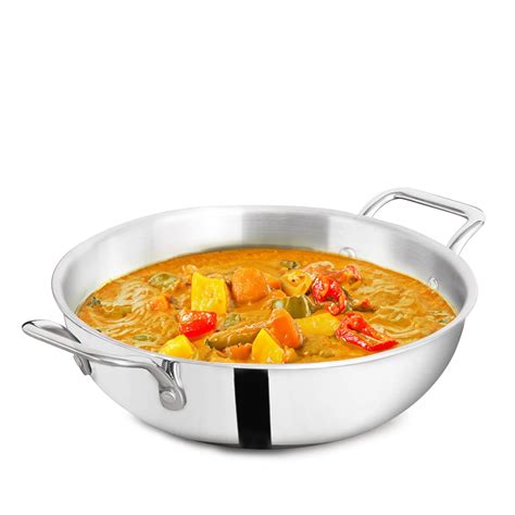 The Indus Valley Triply Stainless Steel Kadai 1.3 LTR/Kadhai | Large ...