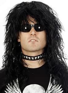 80s Rocker Wig Black Mullet Rockstar Wigs Men Costume Heavy Metal Big ...