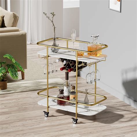 Amazon.com - BENOSS Gold Bar Cart on Wheels, Home Bar Serving Carts ...