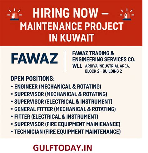 Kuwait Maintenance Project Jobs – Apply Now for Engineering & Technical ...
