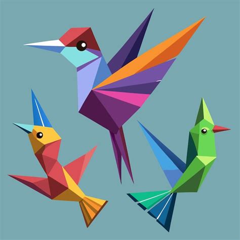 Colorful origami paper bird handdrawn 3d art | Premium AI-generated vector