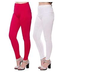 Buy Osm Women's Stretch Fit Cotton Leggings (white&rani10_white & Rani ...
