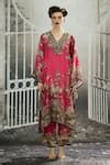 Buy Pink Silk Print Garden V Neck Gufrina Kaftan For Women by Rajdeep ...