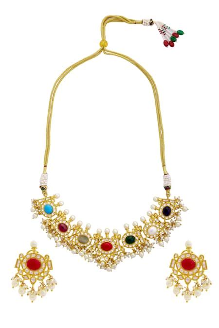 Buy Gold Plated Crystals, Pearls, Stones Choker Set by Moh-Maya By ...