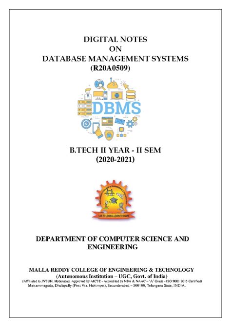 DATABASE MANAGEMENT SYSTEMS (R20A0509) NOTES - BII SEM 2020-2021 - Studocu