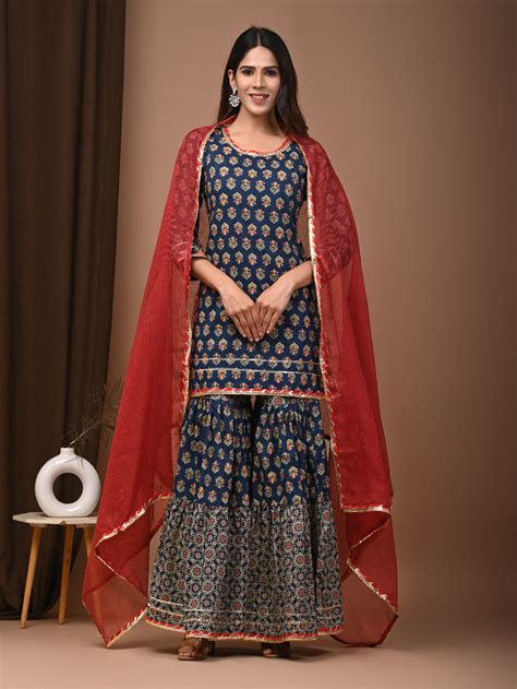 Hand Block Printed Pure Cotton Sharara set – Pristinetints
