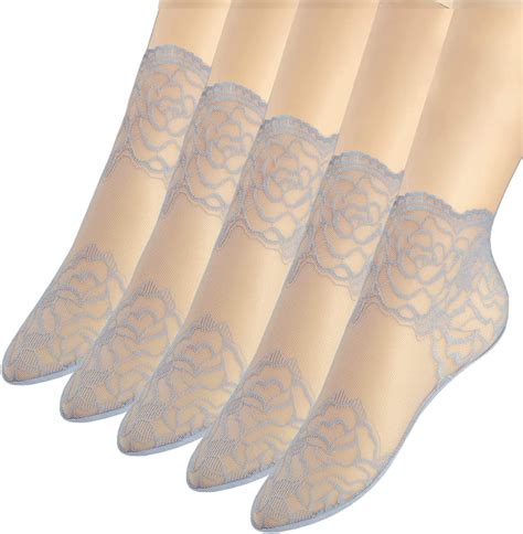 5 Pairs Lace Fishnet Anklet Socks Women Dress Socks - Gray - Walmart.com