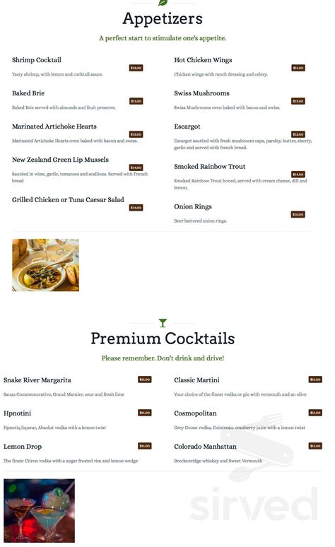 Snake River Saloon and Steakhouse menu in Keystone, Colorado, USA