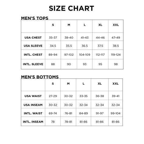 Men's and Youth Size Charts