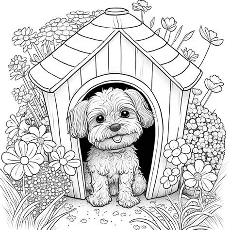 Dog garden coloring page Images - Free Download on Freepik