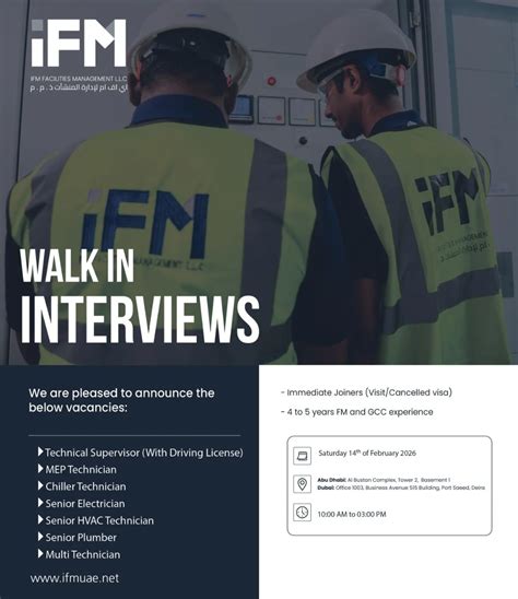 IFM Facilities Management Walk-in Interview in Dubai & Abu Dhabi for ...