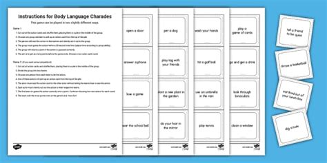 Body Language Charades Worksheet