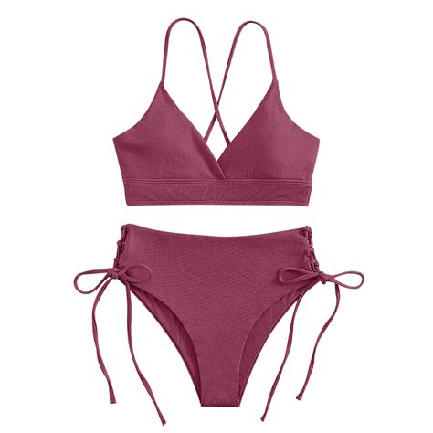 WREESH Womens High Waisted Bikini One-Piece Stripe Print Swimsuit ...