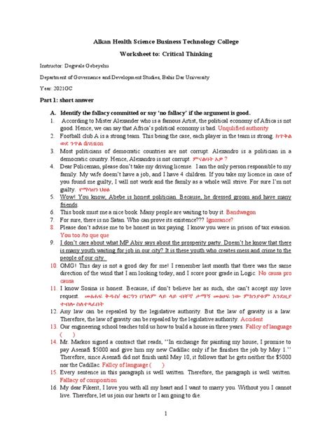 Problem Solving Critical Thinking Worksheets Fallacy 的图像结果