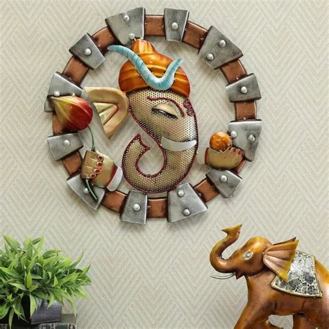 KUTUMBH Wall Hanging Metal Lord Ganesha Holding Laddu & Lotus ...