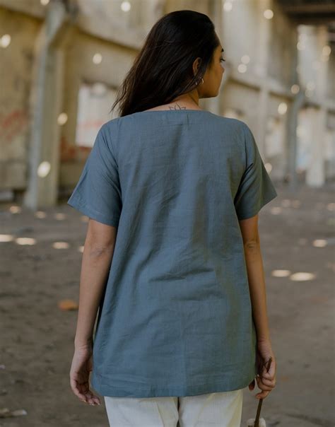 Shop Solid Grey Embroidered Top Online - B-288-S