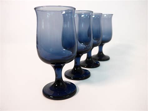 Vintage Set of 4 Stunning Blue Glasses - Stemware Barware Kitchen ...