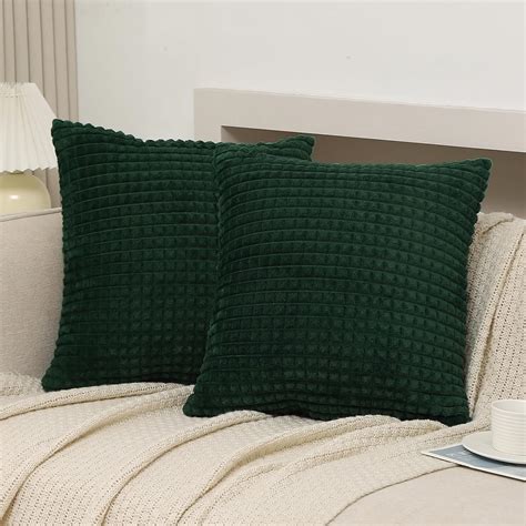 Amazon.com: Puncuntex Set of 2 Dark Green Throw Pillow Covers 18×18 ...