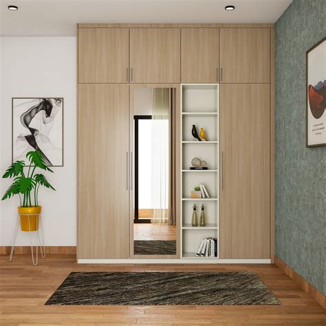 Modern Wardrobe Design with Open Shelving Unit and Mirror | Livspace